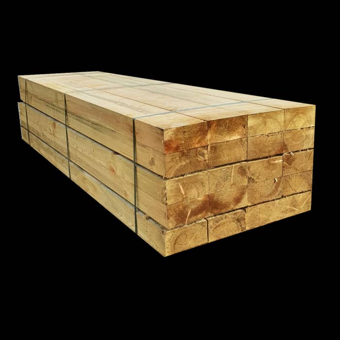 Embalagem de 20 dormentes de madeira tratada verde UC3 | 2,4 m x 200 mm x 100 mm